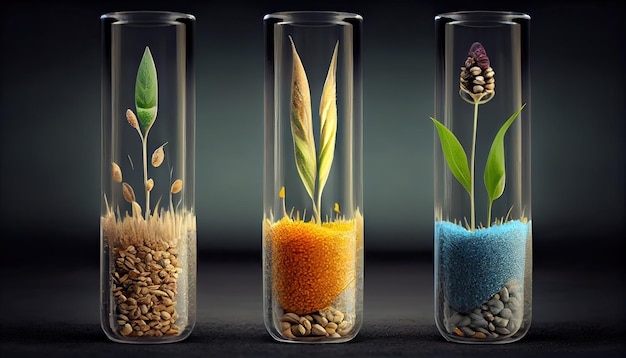 Plant seeds in test tubes for genetics research Laboratory Analysis of Agricultural Commodities