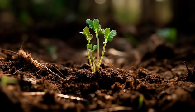 太陽が照りつける土の中の植物