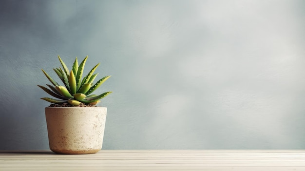 A plant on a table with a blue background