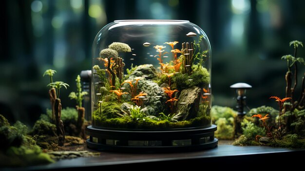 A plant terrarium with lots of natural light