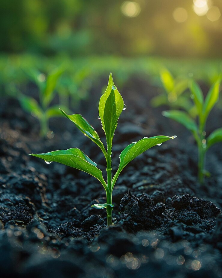 a plant that is growing in a field with the sun shining through the leaves