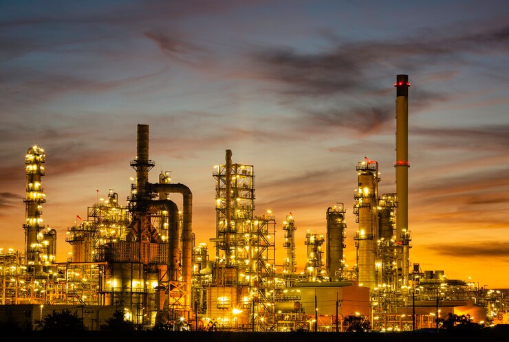 Photo plant and tower column of petrochemistry industry in