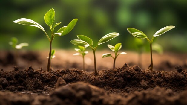 Plant trees growth soil seedlings nature background ai generated image