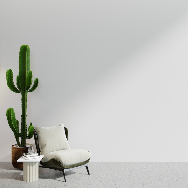 Plant in a vase on a chair in the room 3d render