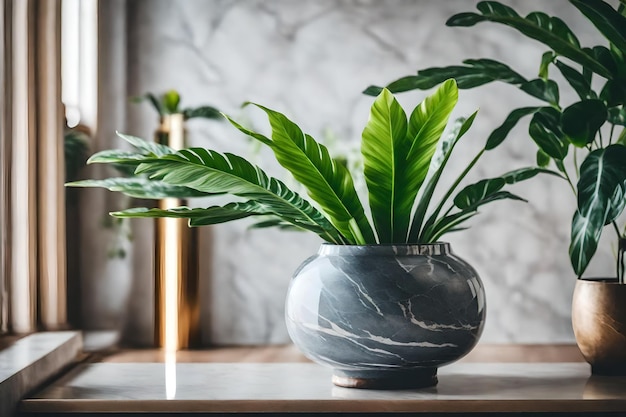 a plant in a vase with a plant on the side