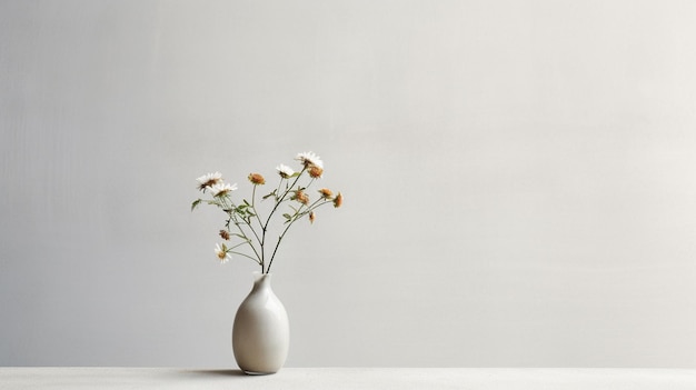 A plant in a vase with a white wall behind it