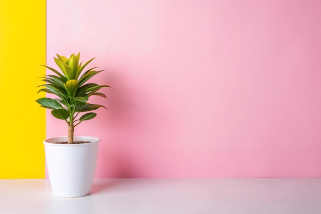 a plant in a white pot is sitting on a table