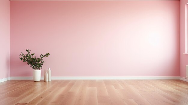 A plant in a white pot in a room with pink walls