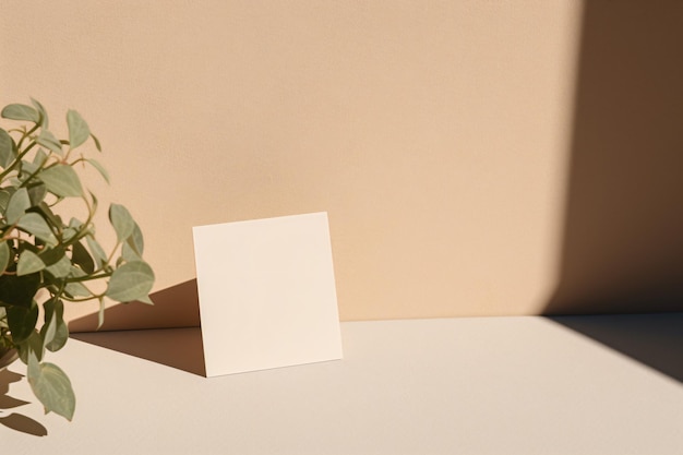 Photo a plant with a blank card on a table