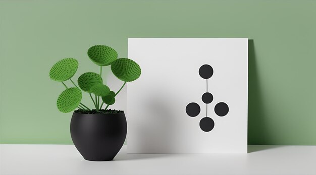 写真 ドットと白い背景を持つ植物のモックアップ