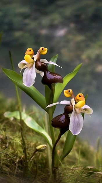 A plant with flowers that say'orchids'on it