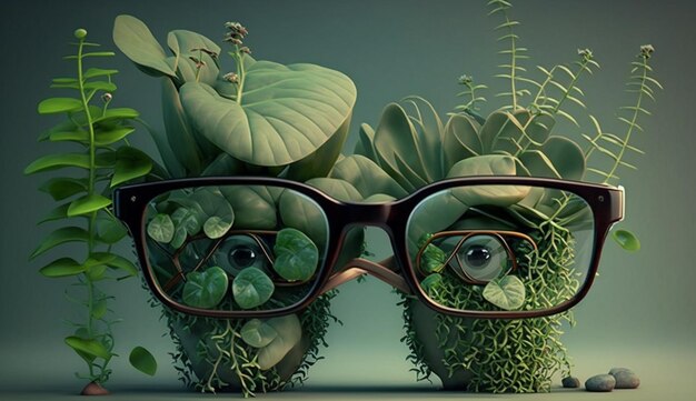 A plant with glasses and a plant in it