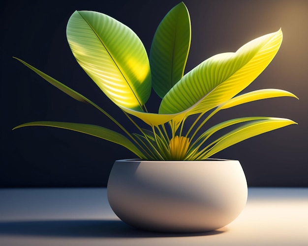 A plant with a green leaf in a white pot