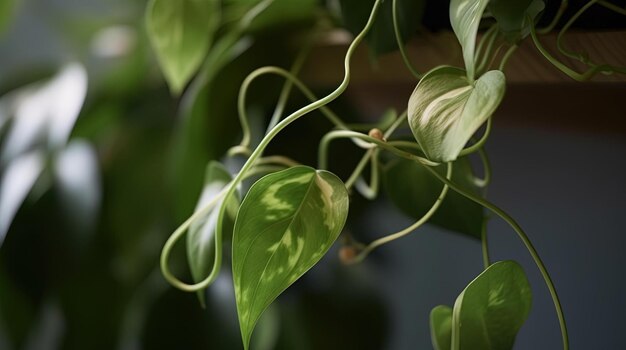 緑色の葉と底に白い縞模様がある植物。