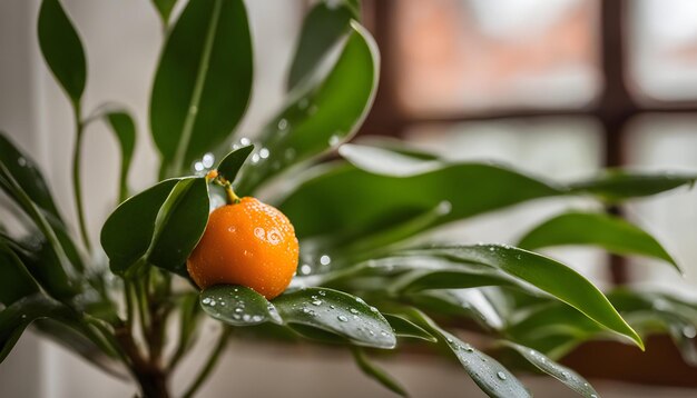 Photo a plant with green leaves and oranges on it