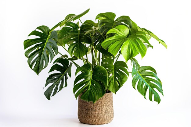 A plant with green leaves in a pot with a white background.