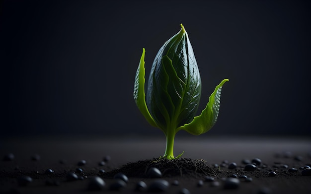 緑の葉が地面から生えている植物