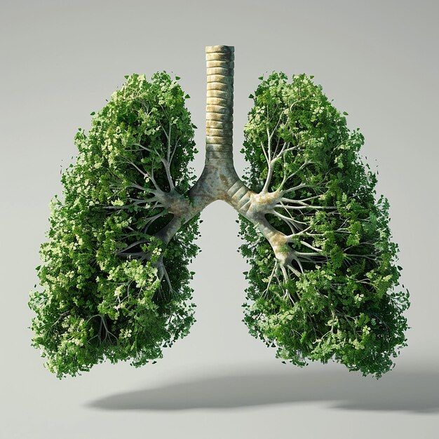 Photo a plant with green leaves that has the word lungs on it