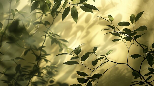 a plant with green leaves and a yellow background