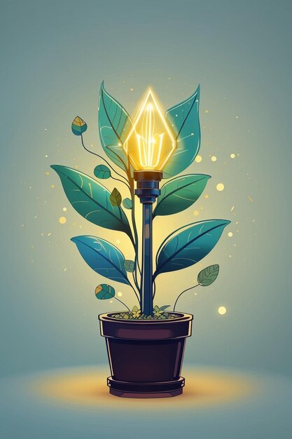 a plant with a light bulb in it and a light bulb.