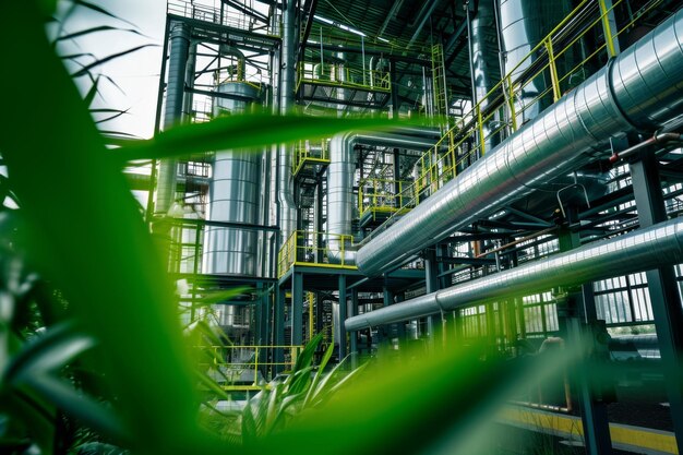 Photo plant with multiple pipes and abundant green leaves