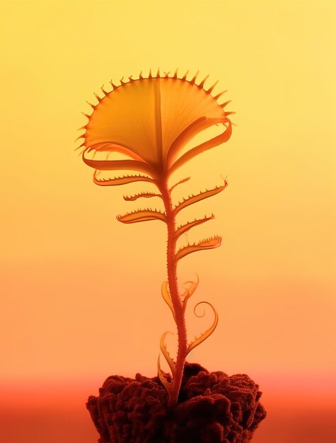 Photo a plant with an orange background and the word jellyfish on the bottom