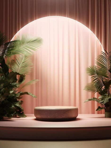 a plant with a pot on it and a pot of palm leaves on the table