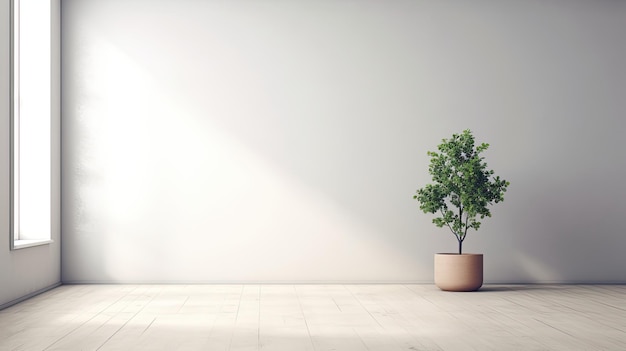 Plant with pot placed at empty wall