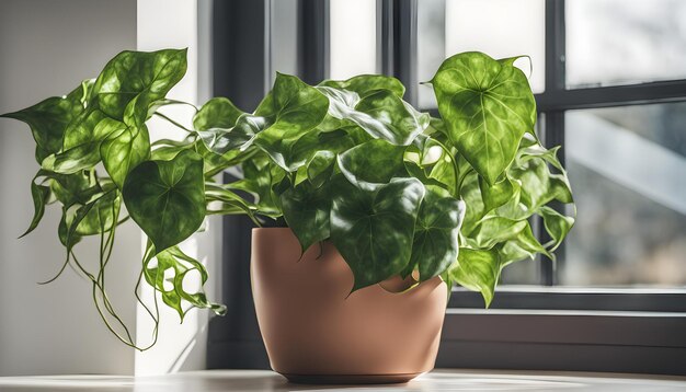 Photo a plant with a pot on the window sill and a window behind it