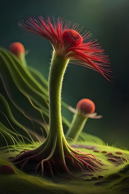 A plant with red flowers and a red flower