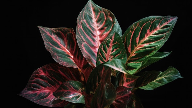 A plant with red and green leaves and red veins