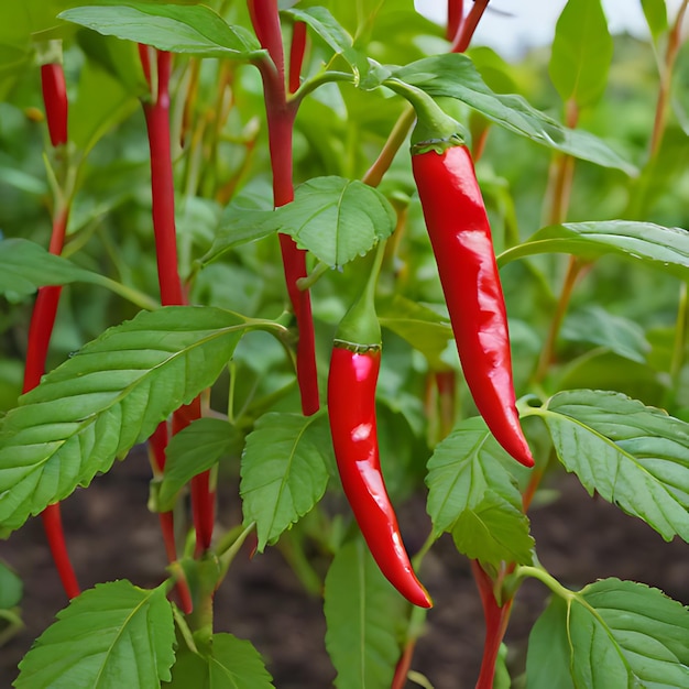 Foto una pianta con peperoncini rossi che crescono in un giardino