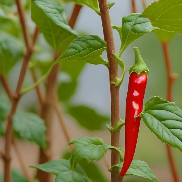 Foto una pianta con un pepe rosso su di essa