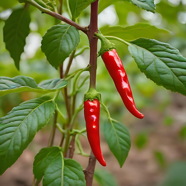 a plant with red peppers hanging from it