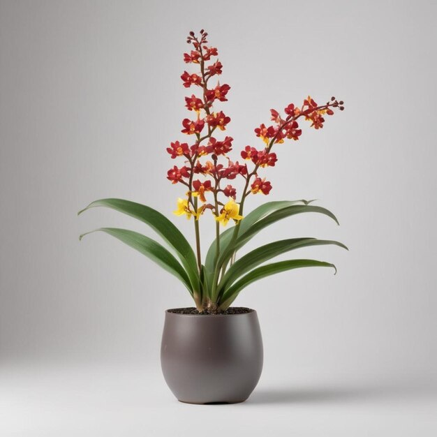 Photo a plant with red and yellow flowers in a vase