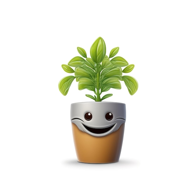 Photo a plant with a smiley face is in a pot with a plant in it.