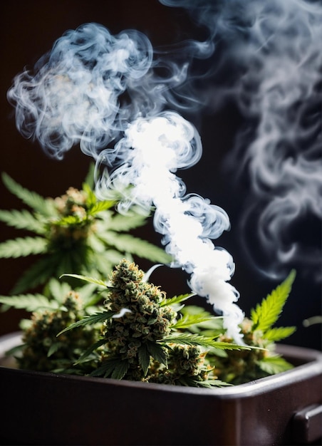 a plant with smoke coming out of it and a plant in the middle