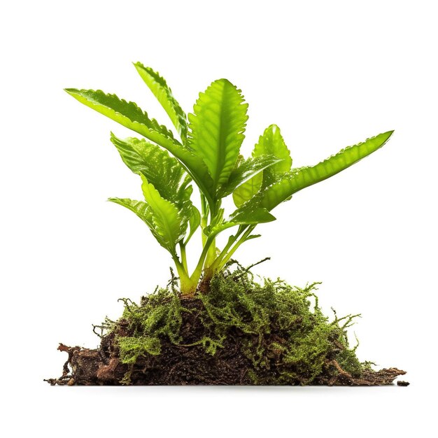 plant with soil isolated in white background