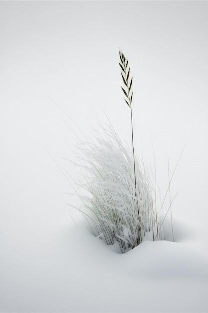 A plant with two leaves sticking out of the snow generative AI