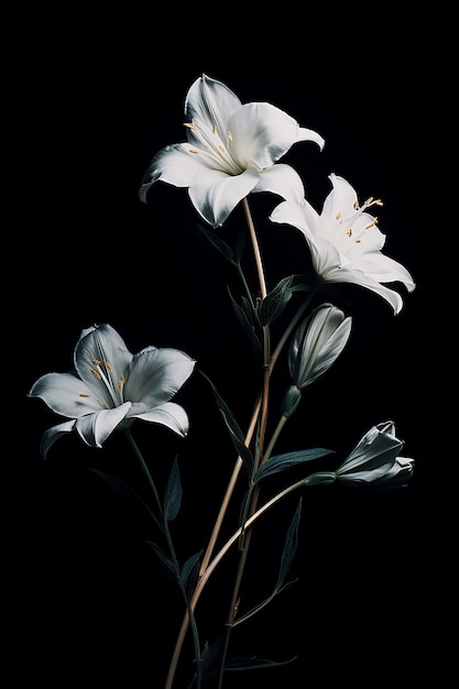a plant with white flowers in the dark