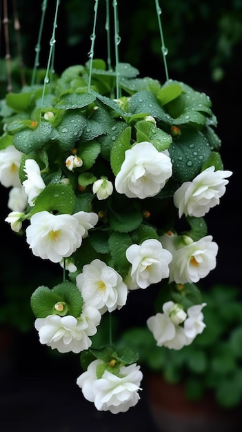 A plant with white flowers and green leaves