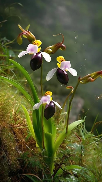 A plant with a yellow face and black spots on the face