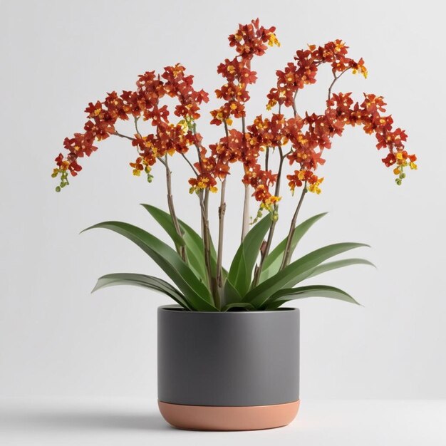 a plant with yellow and orange flowers in a pot