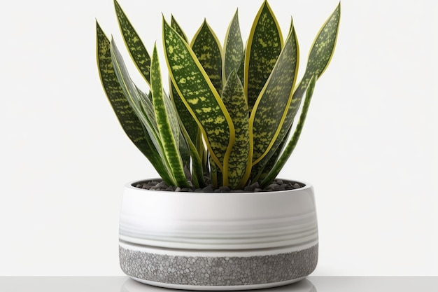 Plant young indoor plant A single Sansevieria trifasciata plant in a white ceramic planter