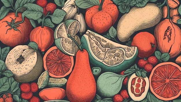 Plantaardig dieet Veganistisch eten Vegetarisch fruit groenten salade maaltijd ga vegan Generatieve AI