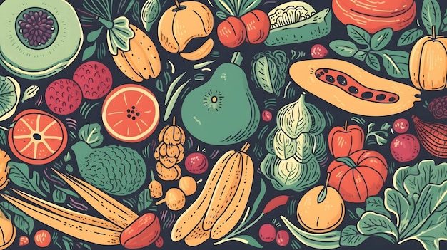 Plantaardig dieet Veganistisch eten Vegetarisch fruit groenten salade maaltijd ga vegan Generatieve AI