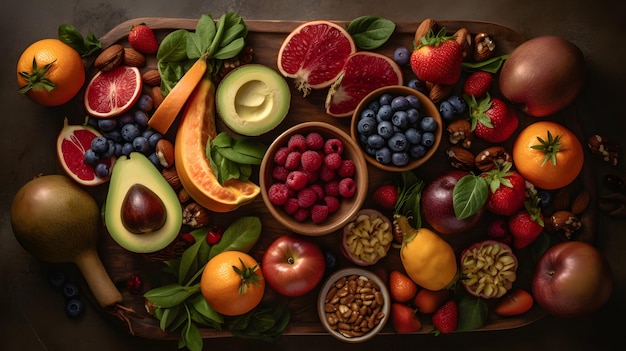 Plantaardig dieet Veganistisch eten Vegetarisch fruit groenten salade maaltijd ga vegan Generatieve AI