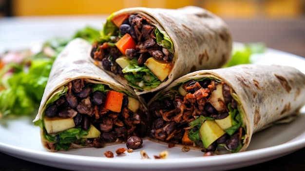 Plantaardige burrito wrap met zwarte bonensla