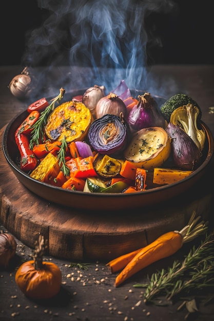 plantaardige keuken met onze geroosterde groente vegan food fotografie. Afbeeldingen van hoge kwaliteit laten zien