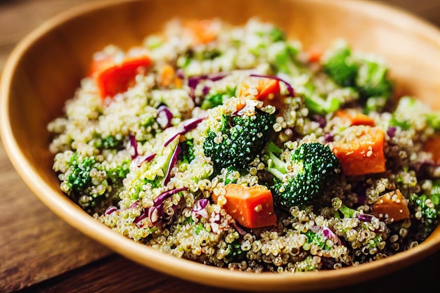 Foto plantaardige quinoasalade met heldere gezonde bloeiwijzen van broccolikool